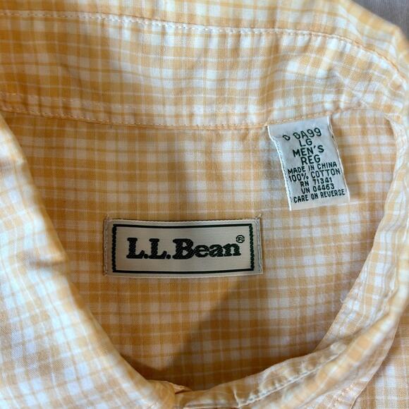 LL Bean button down gingham pastel yellow Preppy lightweight Cottagecore Large - Picture 4 of 4